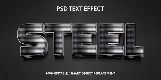 PSD editable text effect 3d steel premium