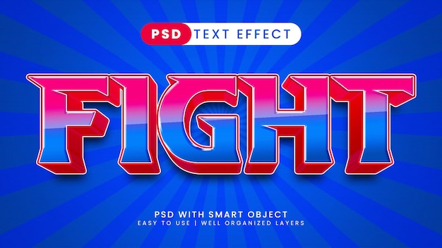 Editable text effect fight 3d gamer and sport font style