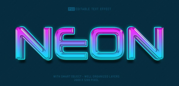 Editable text effect glossy neon 3d style
