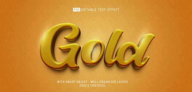 Редактируемый текстовый эффект в золотом 3d стиле