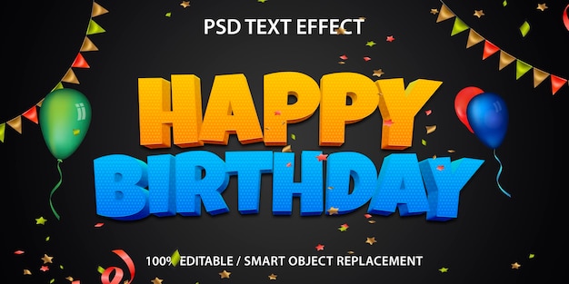 PSD Редактируемый текстовый эффект с днем рождения