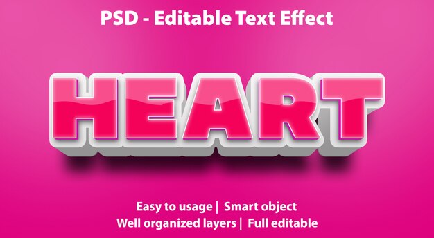 Editable text effect heart premium