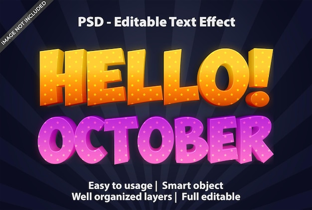 PSD 편집 가능한 텍스트 효과 hello october year premium