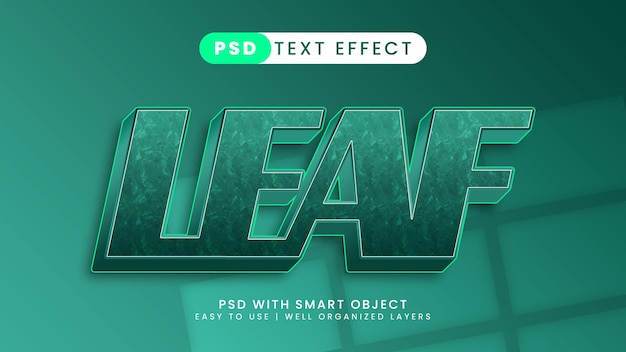 Editable text effect modern 3d leaf and minimal font style