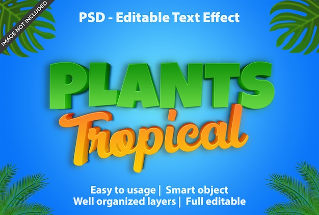 PSD 편집 가능한 텍스트 효과 식물 열대