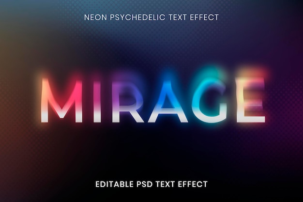 editable text effect psd template, neon psychedelic typography