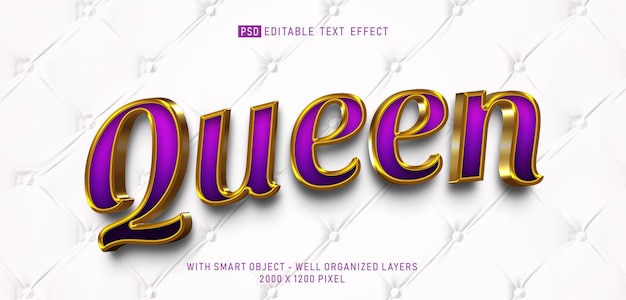 Editable text effect Queen gold 3d style