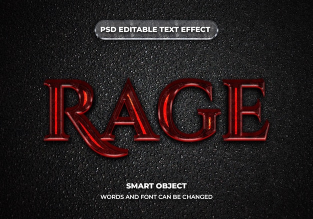 Editable text effect rage 3d font style