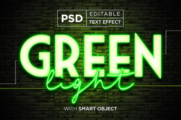 Editable text effect realistic green light text style 3d neon editable text effect