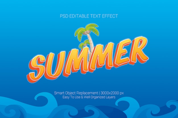 PSD editable text effect of summer concept in orange blue colour scheme