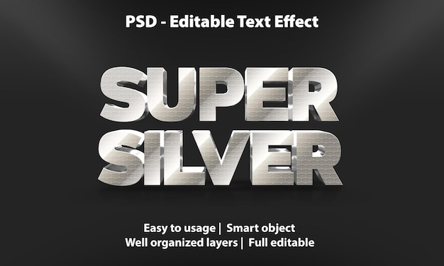 PSD Редактируемый текстовый эффект super silver premium