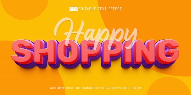 Editable text happy shopping with 3d style effect