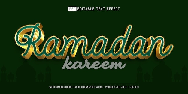 Testo modificabile stile ramadan kareem verde dorato con effetto 3d