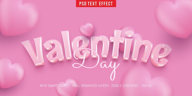 PSD редактируемый текст день святого валентина с эффектом 3d стиля