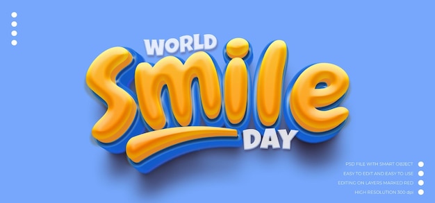 Editable text world smile day with text effect 3d text style