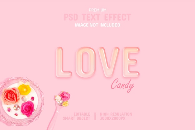 Editable transparent love candy text effect template