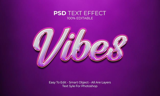 Редактируемый текстовый эффект vibes современный 3d креатив и минимальный стиль шрифта