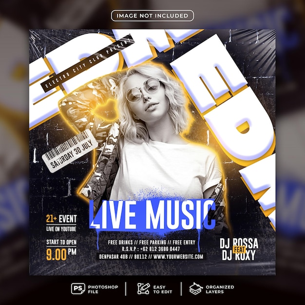 Edm live muziek feest evenement flyer social media sjabloon