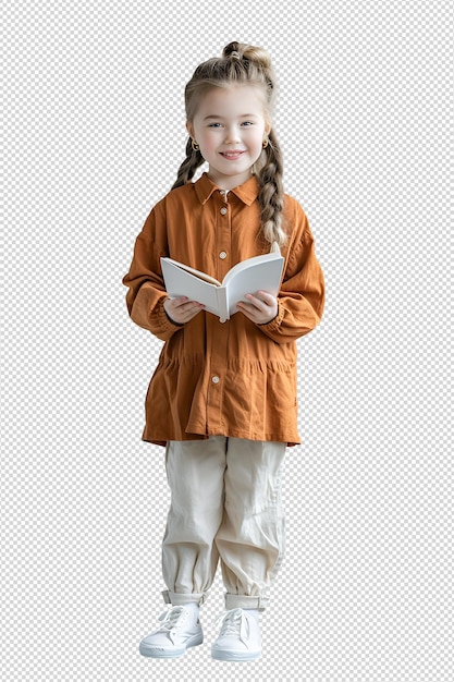 PSD Образование и школа концепция улыбается маленькая студентка с книгой и очками сидит на f