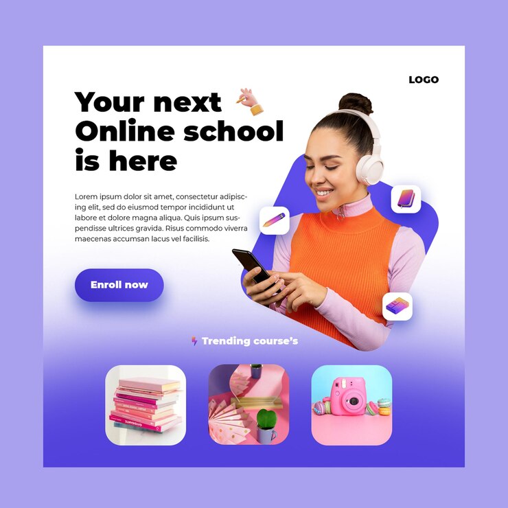 PSD education banner for digital marketing on social media