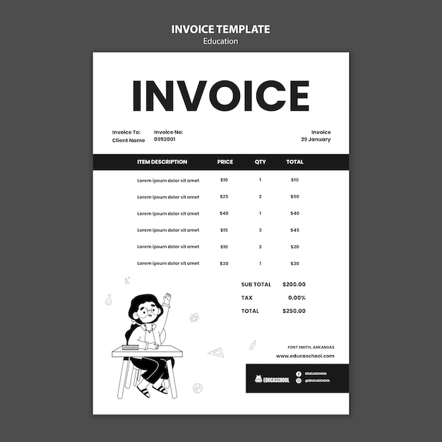 PSD education concept invoice template