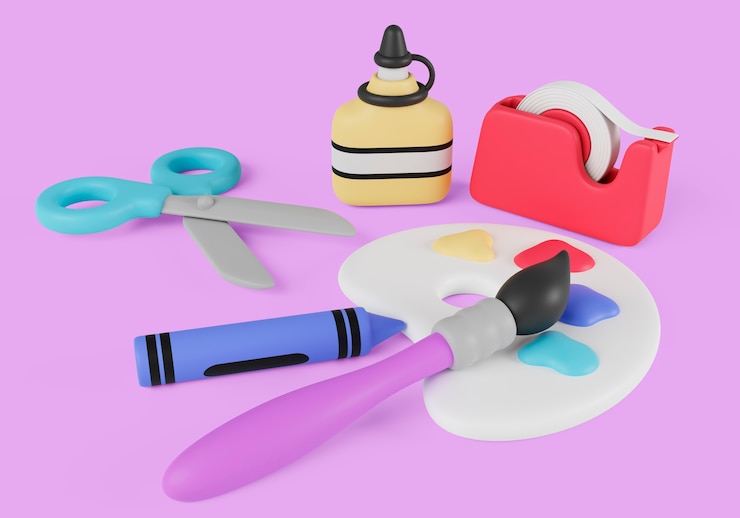 PSD education concept with painting supplies