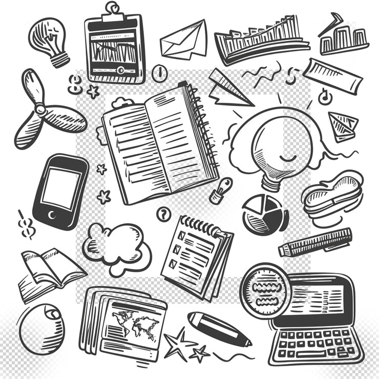 PSD education doodles transparent background