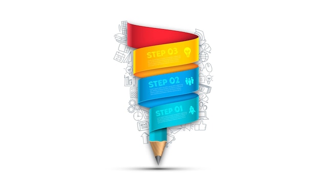 Education infographic pencil with 3 options parts steps or processes