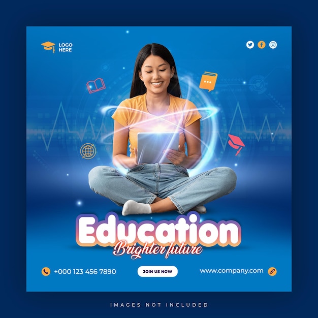 Education social media post square web banner design template