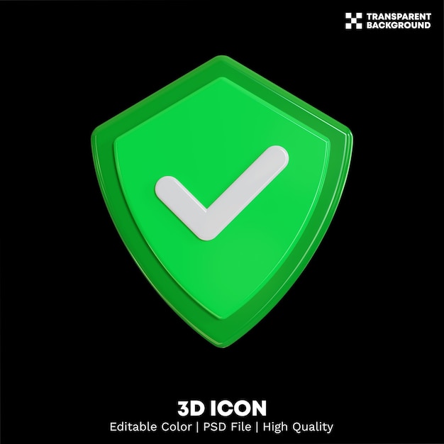 PSD edytowalna kolorowa tarcza renderowania 3d z ikoną znacznika wyboru