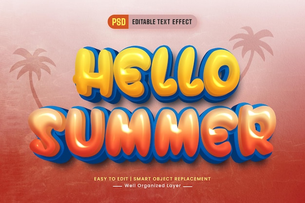 PSD edytowalny efekt letniego stylu tekstu 3d