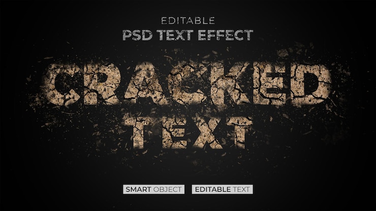 PSD edytowalny efekt pęknięcia tekstu psd