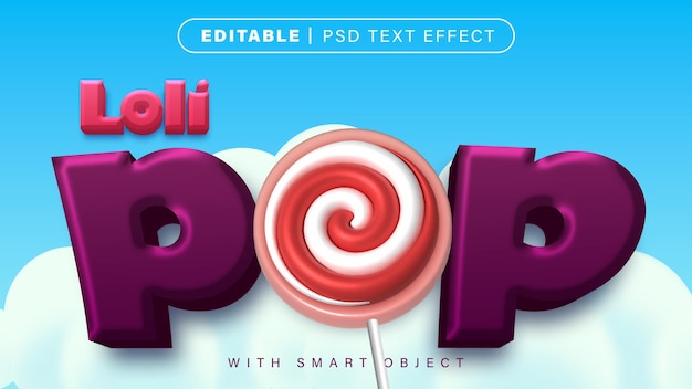 Edytowalny efekt tekstowy Lollipop w stylu 3D z projektem 3D Lollipop