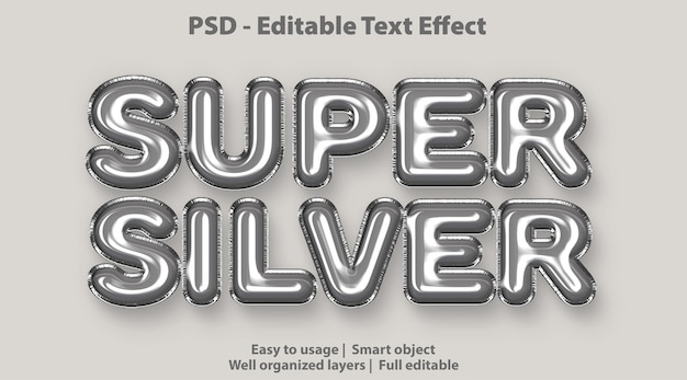 Edytowalny Efekt Tekstowy Super Silver