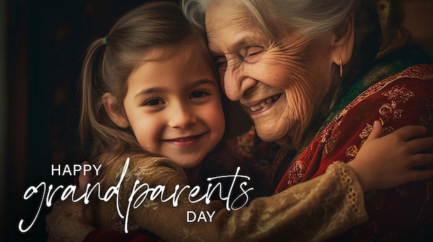Edytowalny Plik Psd Szczęśliwego Dnia Dziadka Z Babcią I Wnuczką Uśmiechającymi Się Szczęśliwie Razem