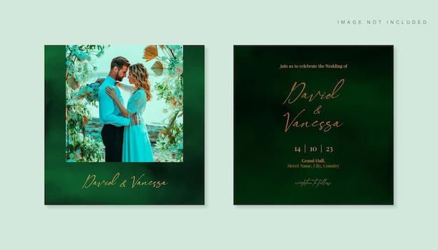 Edytowalny Projekt Szablonu Zaproszenia Na ślub W Kolorze Szmaragdowo-zielonym Na Post Na Instagram Ze Zdjęciem