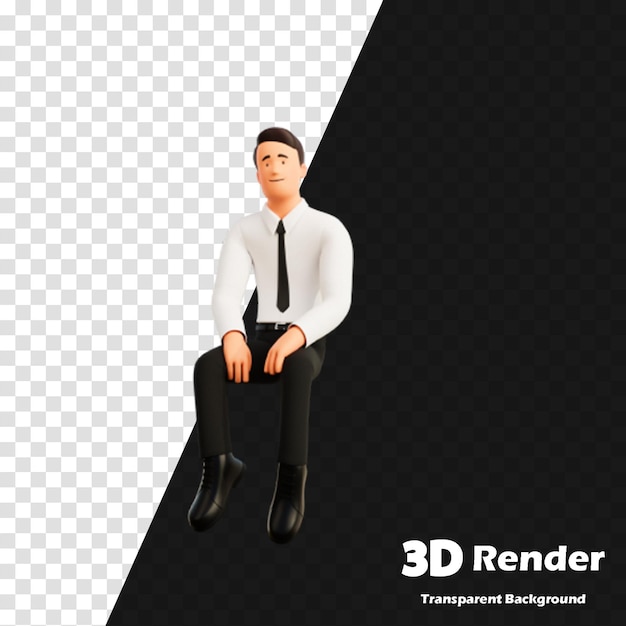 een 3D-beeld van een man die op een zwarte achtergrond zit met de 3D-afbeelding van een man in een pak en stropdas