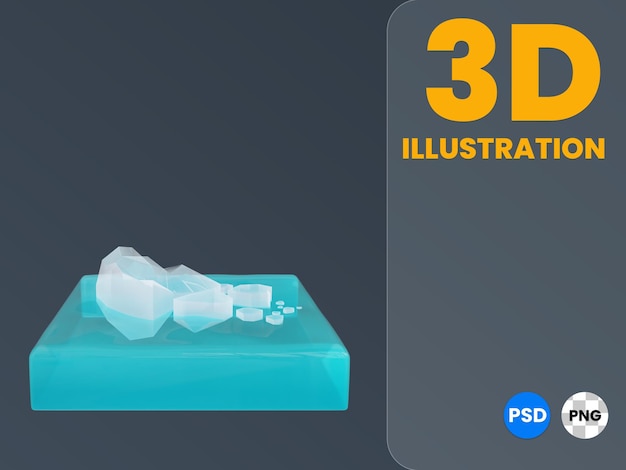 een 3D-isometrische van een ijsberg smelt op de zee