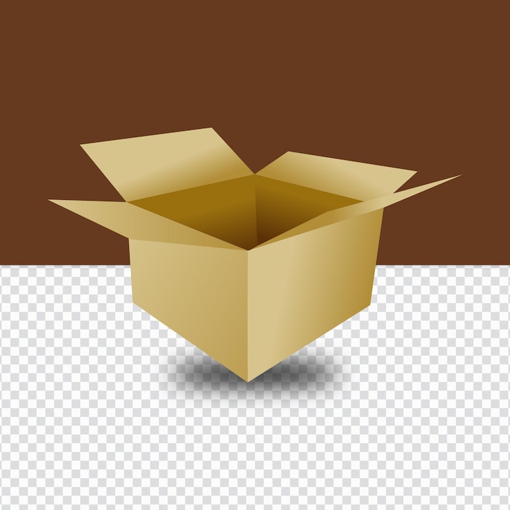 PSD een 3d-kartonnen doos met de bewegende woorden erop