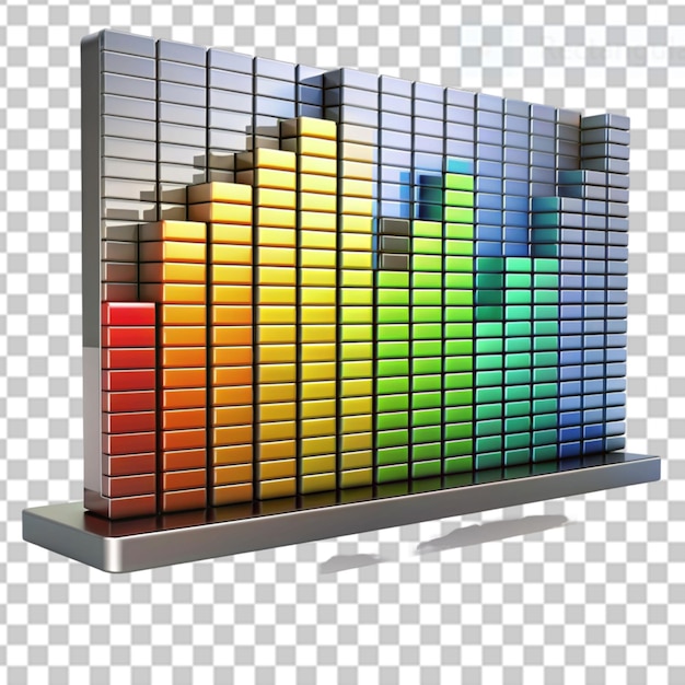 PSD een 3d-model van een grafische equalizer met bewegende balken op een doorzichtige achtergrond