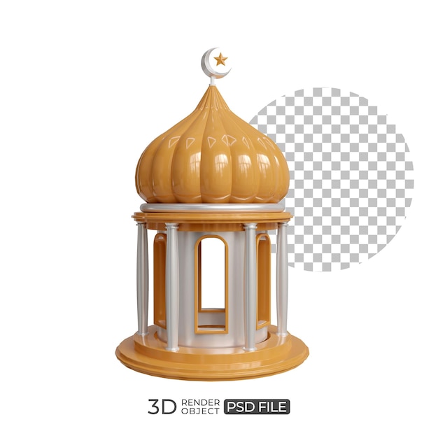 Een 3d-moskee met een koepel en een logo voor 3d islamitisch