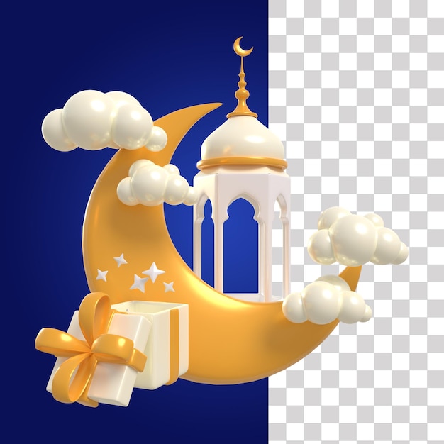 PSD een afbeelding van een maan en twee lampen met het woord ramadan erop