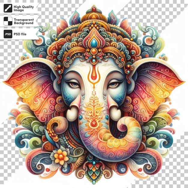 PSD een afbeelding van een olifantenhoofd met een kleurrijk patroon op de bovenkant