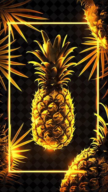 PSD een ananas met een gouden achtergrond en een zwarte achtergrond met gouden sterren