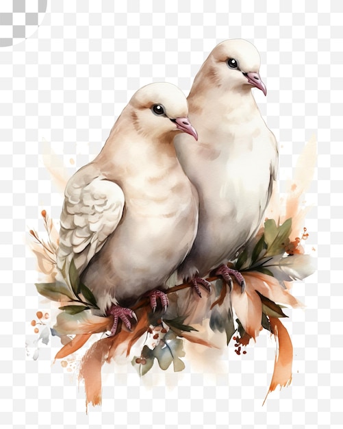 Een aquarel schilderij van twee duiven op een tak, hd png download