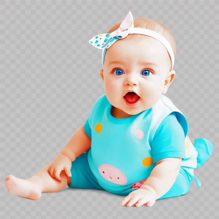 PSD een baby die een blauwe outfit draagt met een blauwe strik erop