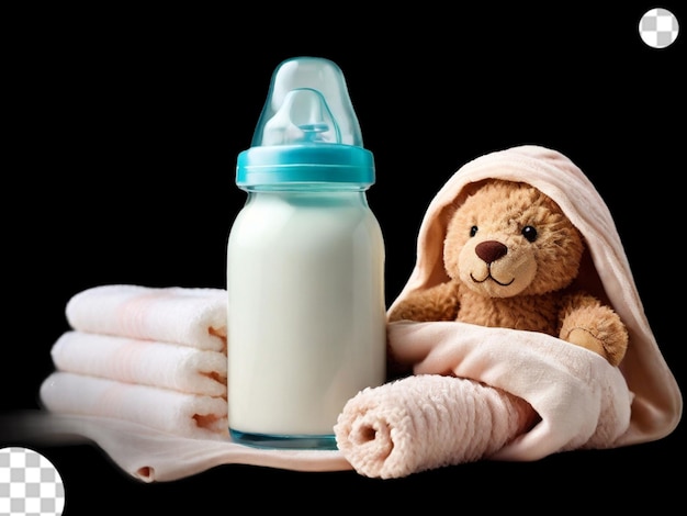 PSD een baby melk fles handdoeken en speen transparant