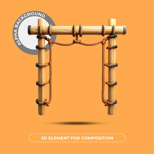 Een bamboestructuur met een rond label met de tekst 3D-element voor compositie.