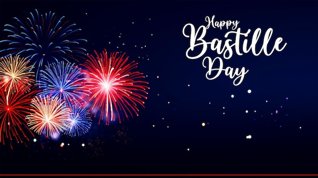 Een banier voor Bastille Day met vuurwerk.