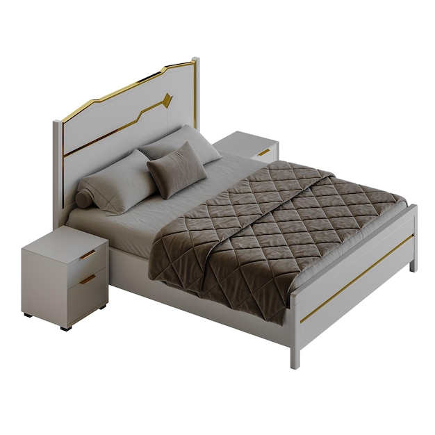 Een bed met een kleurrijk ontwerp bed zonder achtergrond ander ontwerp png witte achtergrond geïsoleerd abstract 3d model